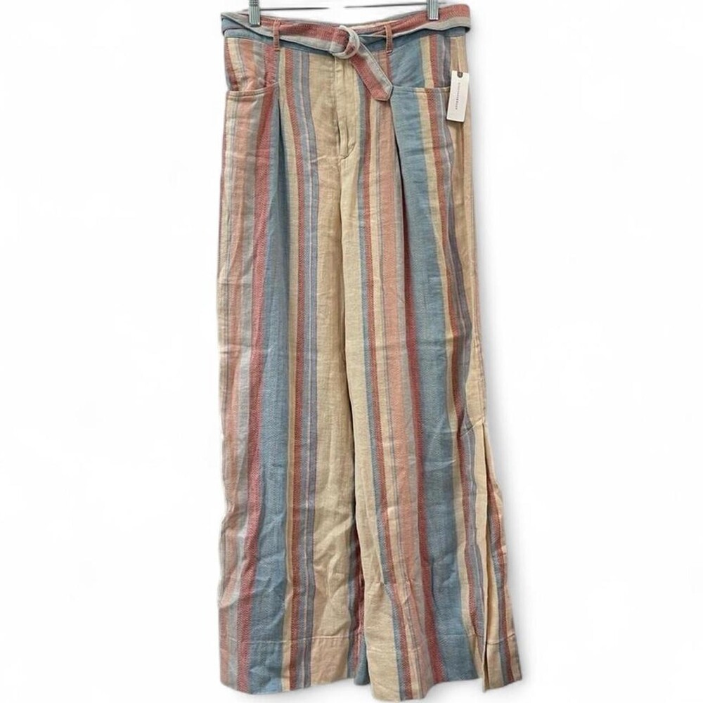 Anthropologie Multicolored Striped Linen Blend Wide Leg Beach Pants